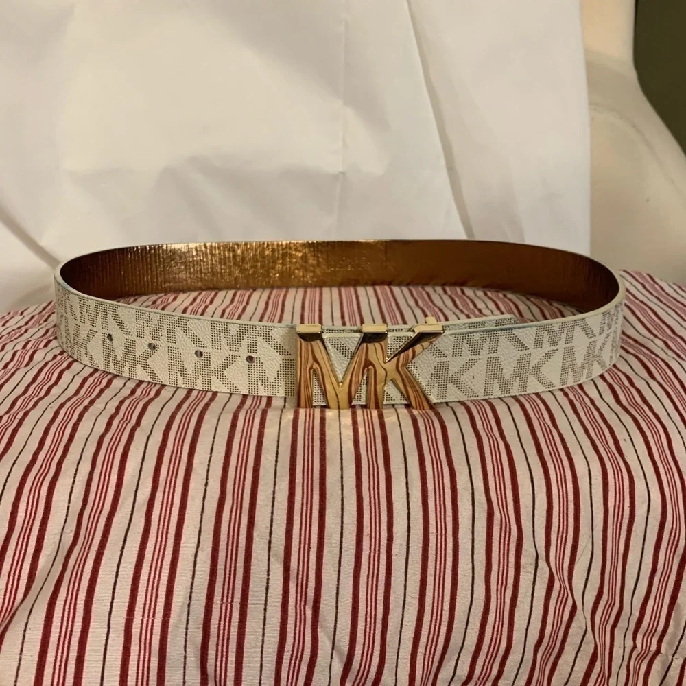 Micheal Kors MK gold tone logo belt buckle & belt